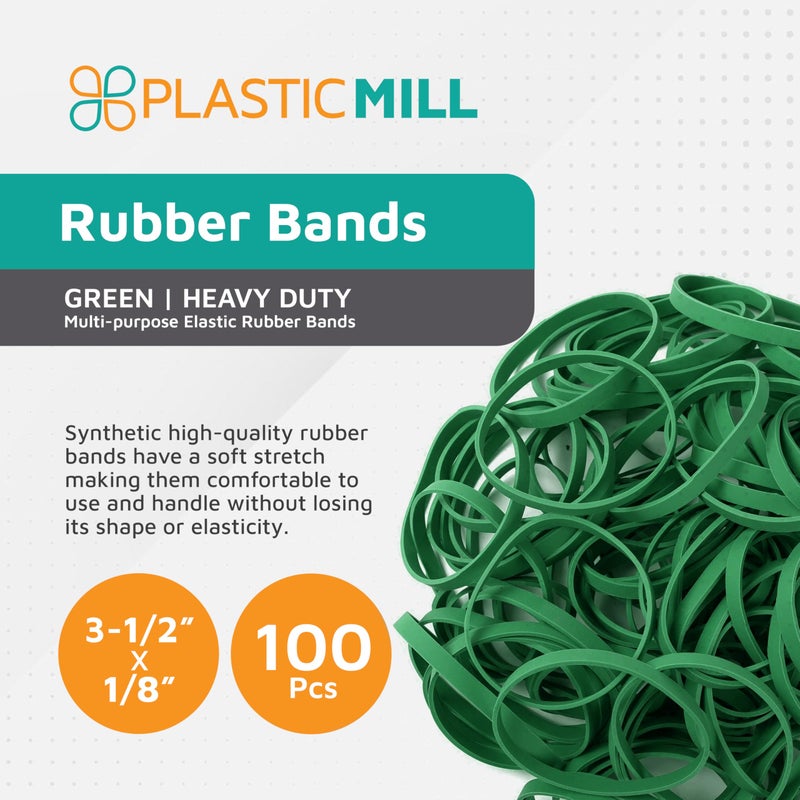 PlasticMill Green Rubber Bands Size 33 (3 1/2" x 1/8") - #33 Colored Rubber Bands Office Supplies - Strong, Elastic Bands for Crafts, Balloon Garland, Cash, File Folders (100-Pack) - Image 2